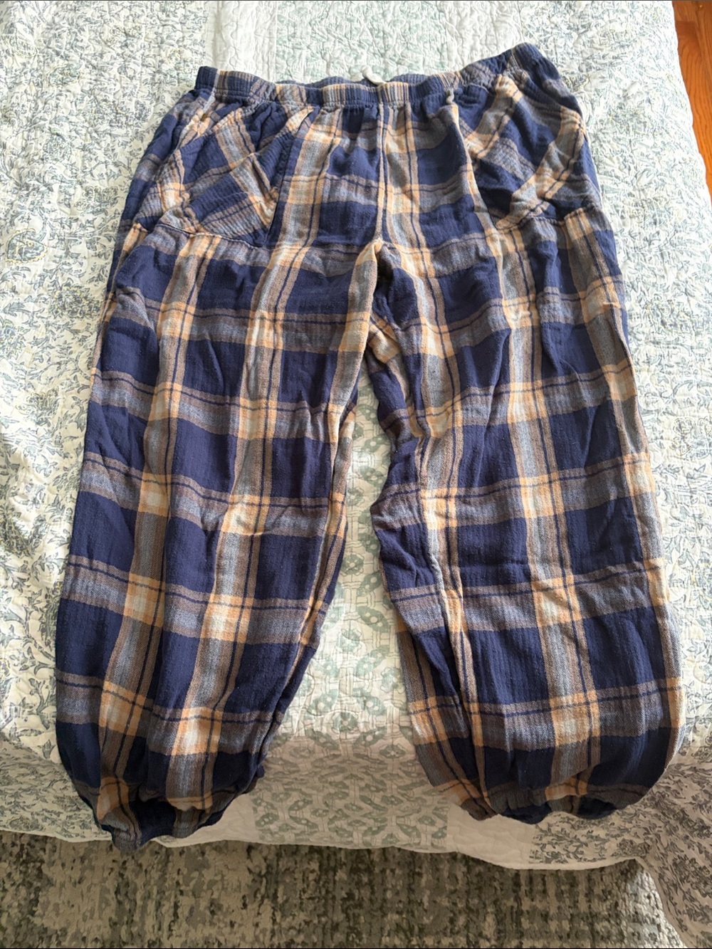 aerie Navy and Tan Plaid Flannel Pajama Pants